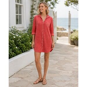 Frank & Eileen Mary Shirt Dress XS Red Button Front Distressed Cotton